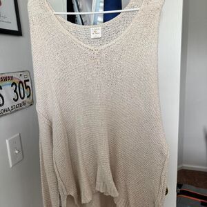BOUTIQUE Detailed Cozy Fall Beige Large Women's Cream and Tan Knit Sweater